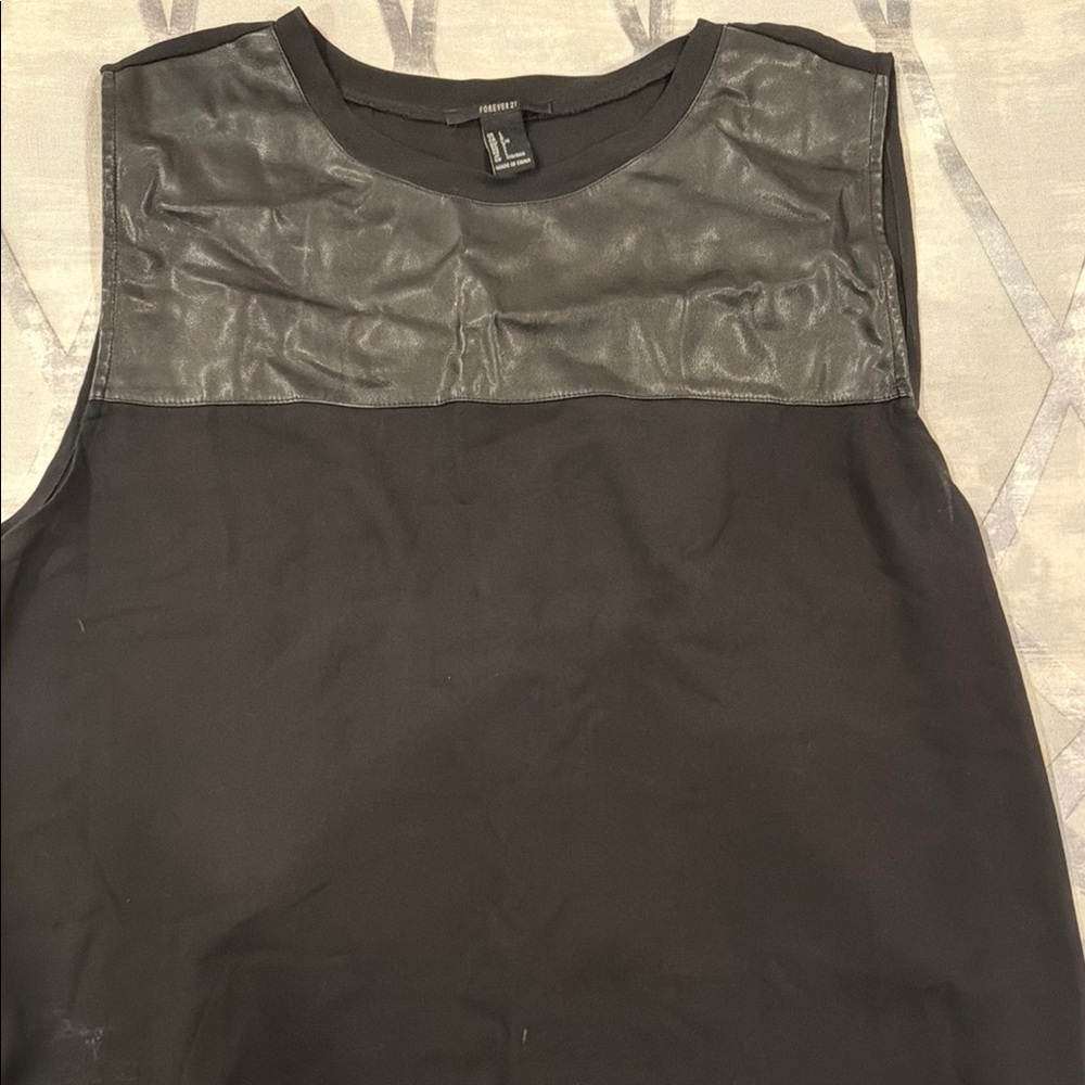 Forever 21 Black Sleeveless Faux Leather Yoke Top